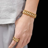 18K Plated Stainless Steel Mens Charm Bracelet 16MM Chain Men Jewelry