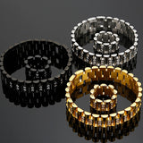 18K Plated Stainless Steel Mens Charm Bracelet 16MM Chain Men Jewelry