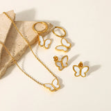 18K Plated Shell Butterfly Hoop Huggie Earrings & Choker Set
