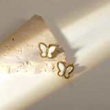18K Plated Shell Butterfly Hoop Huggie Earrings & Choker Set