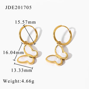 18K Plated Shell Butterfly Hoop Huggie Earrings & Choker Set