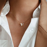 18K Plated Shell Butterfly Hoop Huggie Earrings & Choker Set
