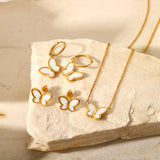 18K Plated Shell Butterfly Hoop Huggie Earrings & Choker Set