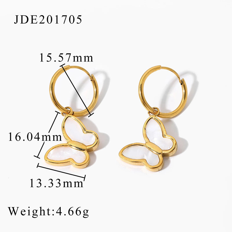 18K Plated Shell Butterfly Hoop Huggie Earrings & Choker Set