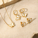 18K Plated Shell Butterfly Hoop Huggie Earrings & Choker Set