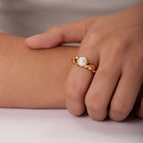 18K Plated Pearl Croissant Rings for Women Wedding Jewelry