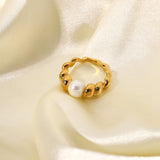 18K Plated Pearl Croissant Rings for Women Wedding Jewelry