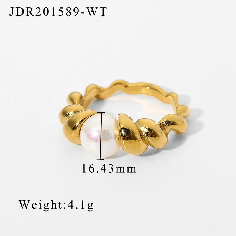18K Plated Pearl Croissant Rings for Women Wedding Jewelry