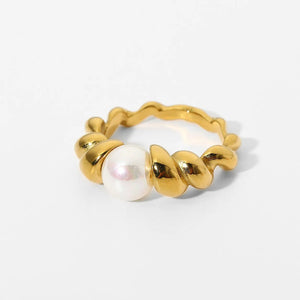 18K Plated Pearl Croissant Rings for Women Wedding Jewelry
