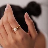 18K Plated Pearl Croissant Rings for Women Wedding Jewelry