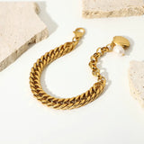 18K Plated Shell Pearl Bracelet Double Cuban Chain Chunky Party Jewelry