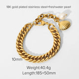 18K Plated Shell Pearl Bracelet Double Cuban Chain Chunky Party Jewelry