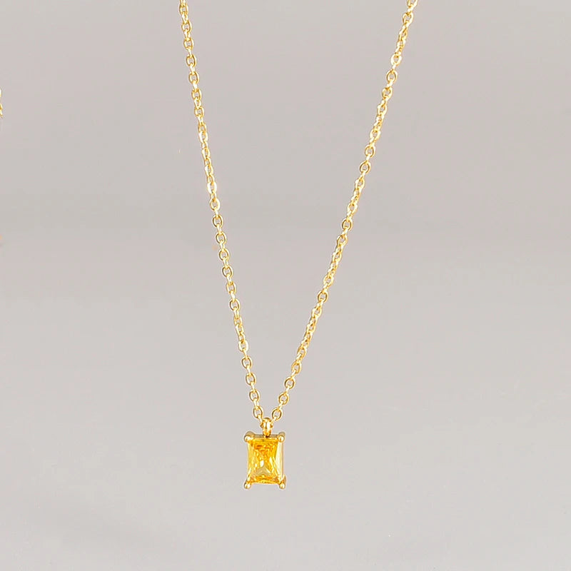 Waterproof CZ Square Pendant Necklace for Women