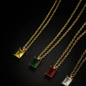 Waterproof CZ Square Pendant Necklace for Women