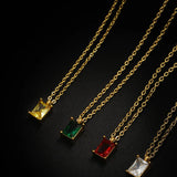 Waterproof CZ Square Pendant Necklace for Women