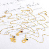 Zircon 12 Constellations Birthstone Necklace Stainless Steel Zodiac Sign