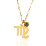 Zircon 12 Constellations Birthstone Necklace Stainless Steel Zodiac Sign