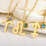 Zircon 12 Constellations Birthstone Necklace Stainless Steel Zodiac Sign