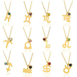 Zircon 12 Constellations Birthstone Necklace Stainless Steel Zodiac Sign