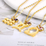 Zircon 12 Constellations Birthstone Necklace Stainless Steel Zodiac Sign