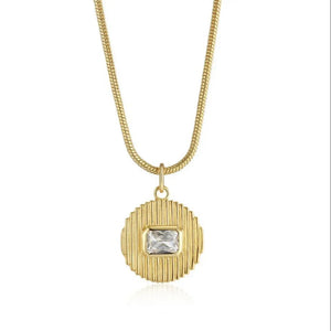 Zircon Round Pendant Necklace Snake Chain Choker