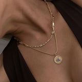 Zircon Round Pendant Necklace Snake Chain Choker