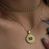 Zircon Round Pendant Necklace Snake Chain Choker