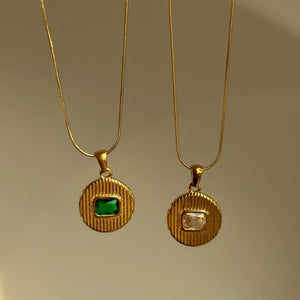 Zircon Round Pendant Necklace Snake Chain Choker