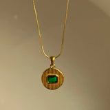 Zircon Round Pendant Necklace Snake Chain Choker