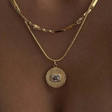 Zircon Round Pendant Necklace Snake Chain Choker