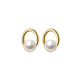 18K Plated Synthetic Pearl Oval Round Stud Earrings Women Jewelry