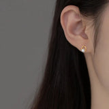 18K Plated Synthetic Pearl Oval Round Stud Earrings Women Jewelry