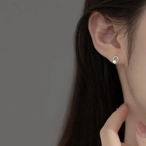 18K Plated Synthetic Pearl Oval Round Stud Earrings Women Jewelry