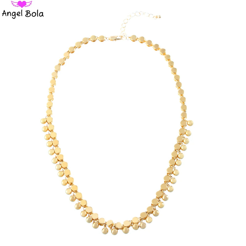 18K Plated Tassel Bead Necklaces for Women Cuban Chain Charms Choker Jewelry