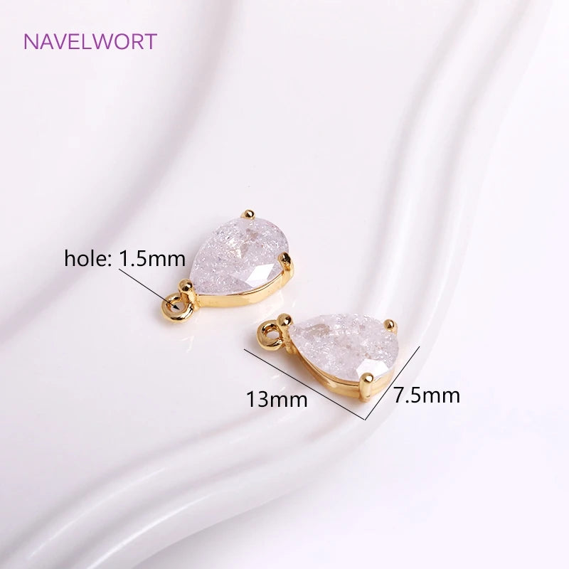 Teardrop Charms for Earring Making, 18K Plated, CZ Pendants