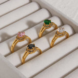 Vintage CZ Stone Ring Green Pink Zircon