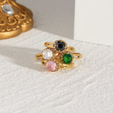 Vintage CZ Stone Ring Green Pink Zircon