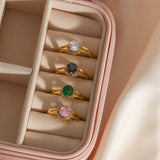 Vintage CZ Stone Ring Green Pink Zircon