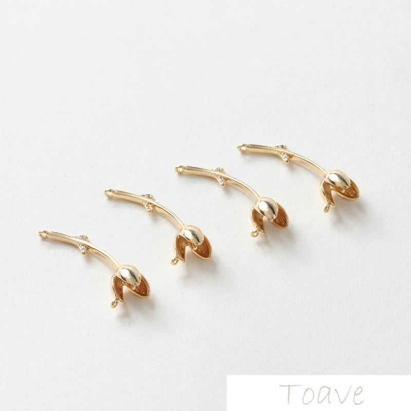 18K Plated Tulip Pendant DIY Double Hanging Necklace Ear Stud 2pcs