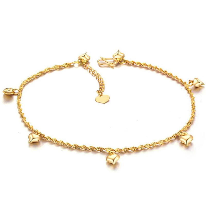 18K Plated Heart Charms Anklet for Women & Teen Girls Foot Jewelry