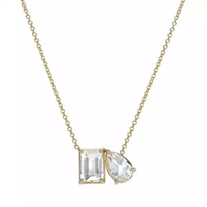 Heart Rectangle Zircon Necklaces Clear Cz Paved Water Drop Delicate