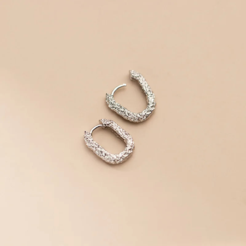 925 Silver Textured Huggie Earrings C-M00738