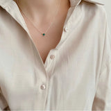 18K Plated 925 Silver Green Emerald Heart Pendant Choker Necklace