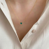 18K Plated 925 Silver Green Emerald Heart Pendant Choker Necklace