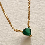 18K Plated 925 Silver Green Emerald Heart Pendant Choker Necklace