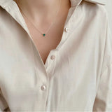 18K Plated 925 Silver Green Emerald Heart Pendant Choker Necklace