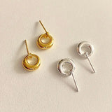 18K Plating 925 Silver Double Circle Stud Earrings C-C1015