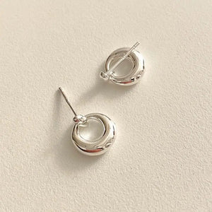 18K Plating 925 Silver Double Circle Stud Earrings C-C1015