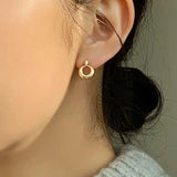 18K Plating 925 Silver Double Circle Stud Earrings C-C1015