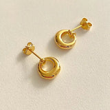18K Plating 925 Silver Double Circle Stud Earrings C-C1015